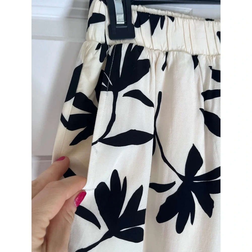 NWT Anine Bing Owen Cream Black Floral Wide Leg Elastic Waist Pants Small - Picture 6 of 9